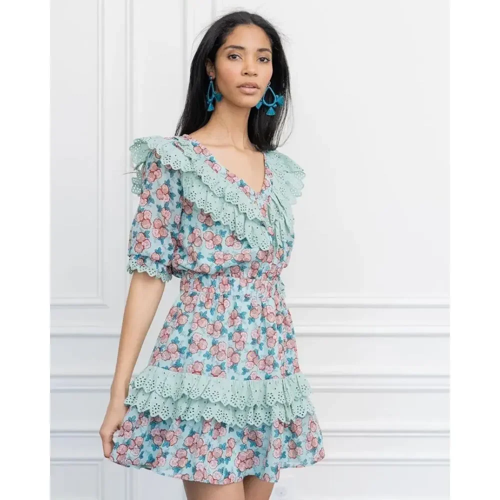 The Shirt Nicky Floral Ruffle Mini Dress Mint Eyelet Lace Medium